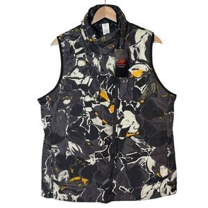 New Balance Floral Full Zip Mock Neck Puffer Vest Jacket Size L NWT Black White